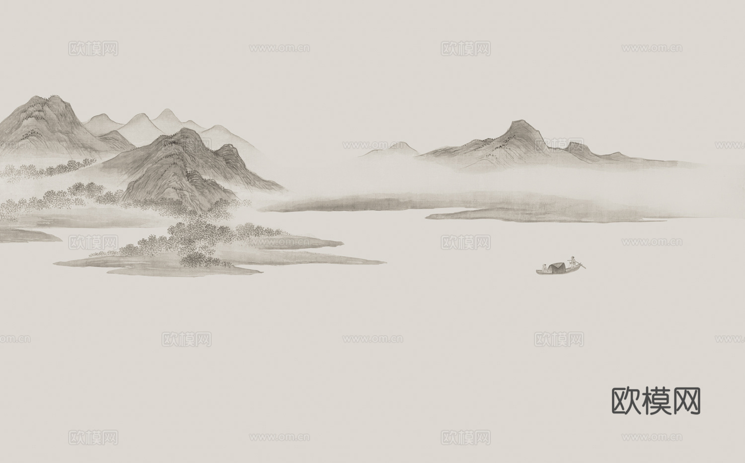 中式新中式水墨山水意境壁纸壁画下载