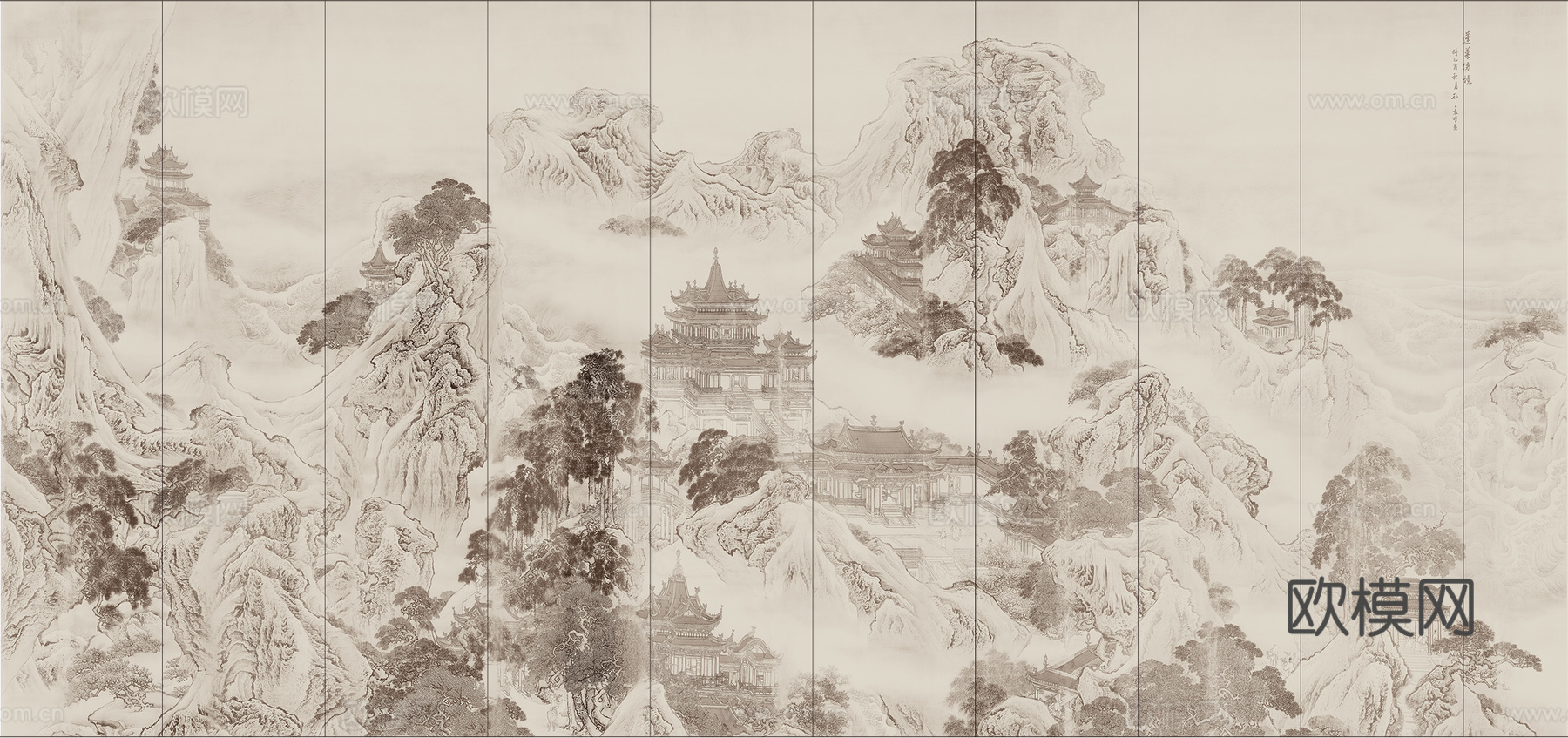 中式新中式山水意境壁纸壁画 山水硬包装饰画下载