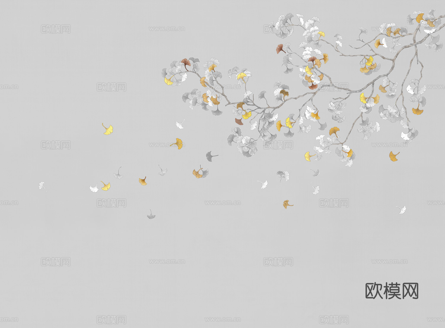 中式新中式植物花枝意境壁纸壁画