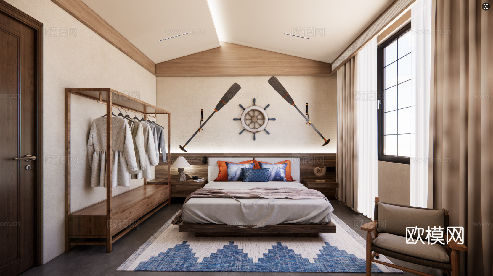 现代民宿大床房 海洋主题民宿 渔民文化su模型