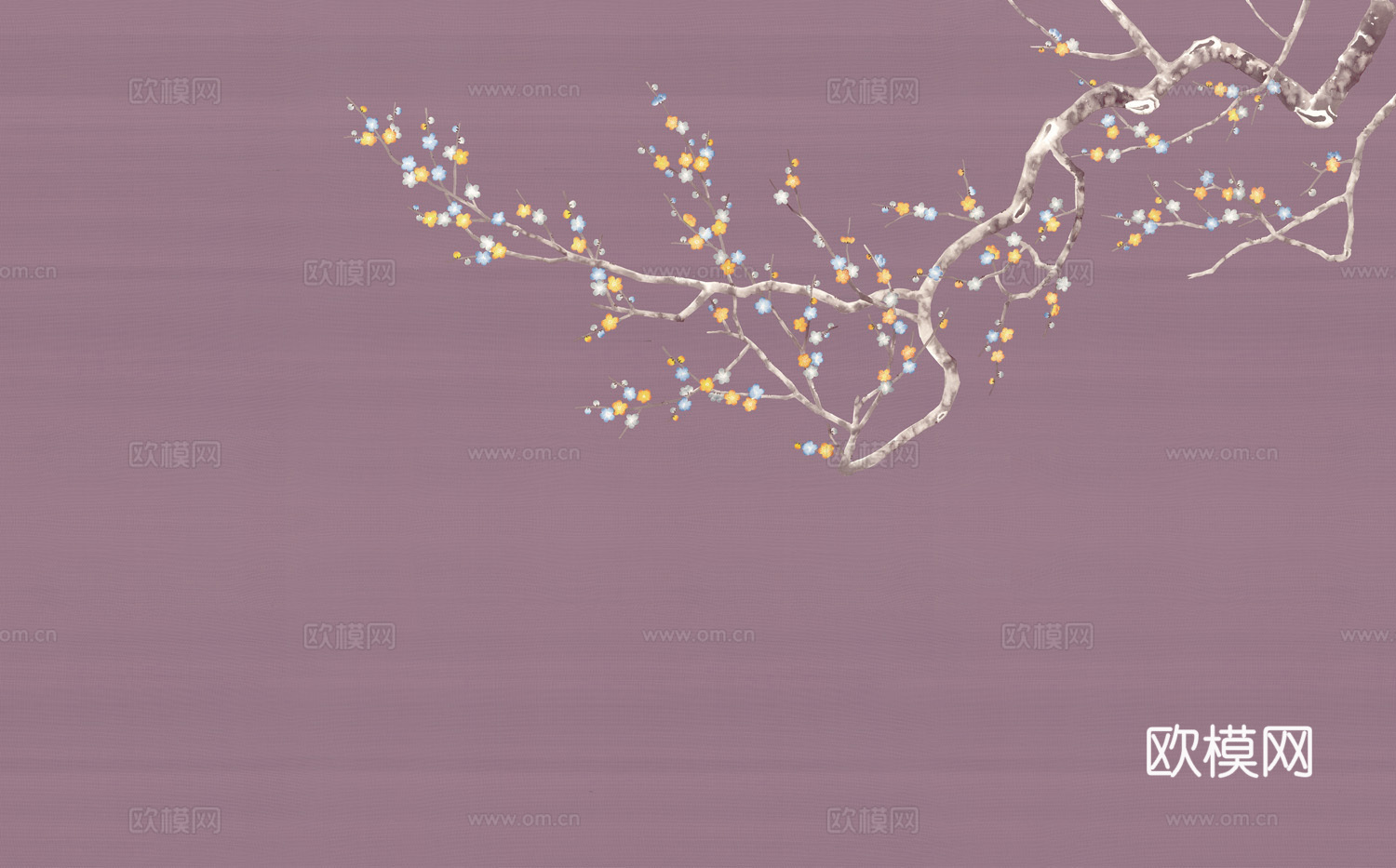 中式新中式植物花枝意境壁纸壁画