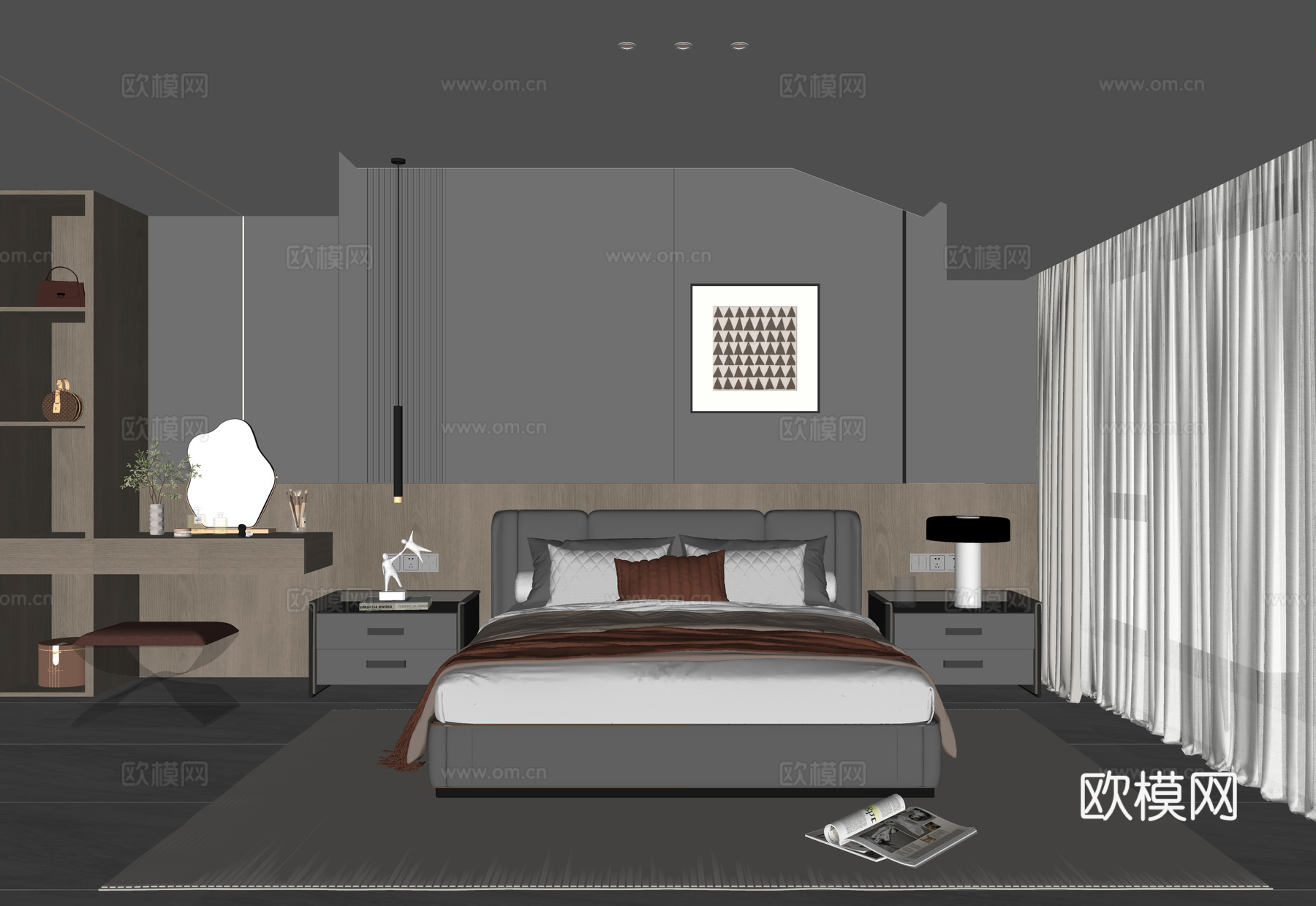 现代意式卧室su模型