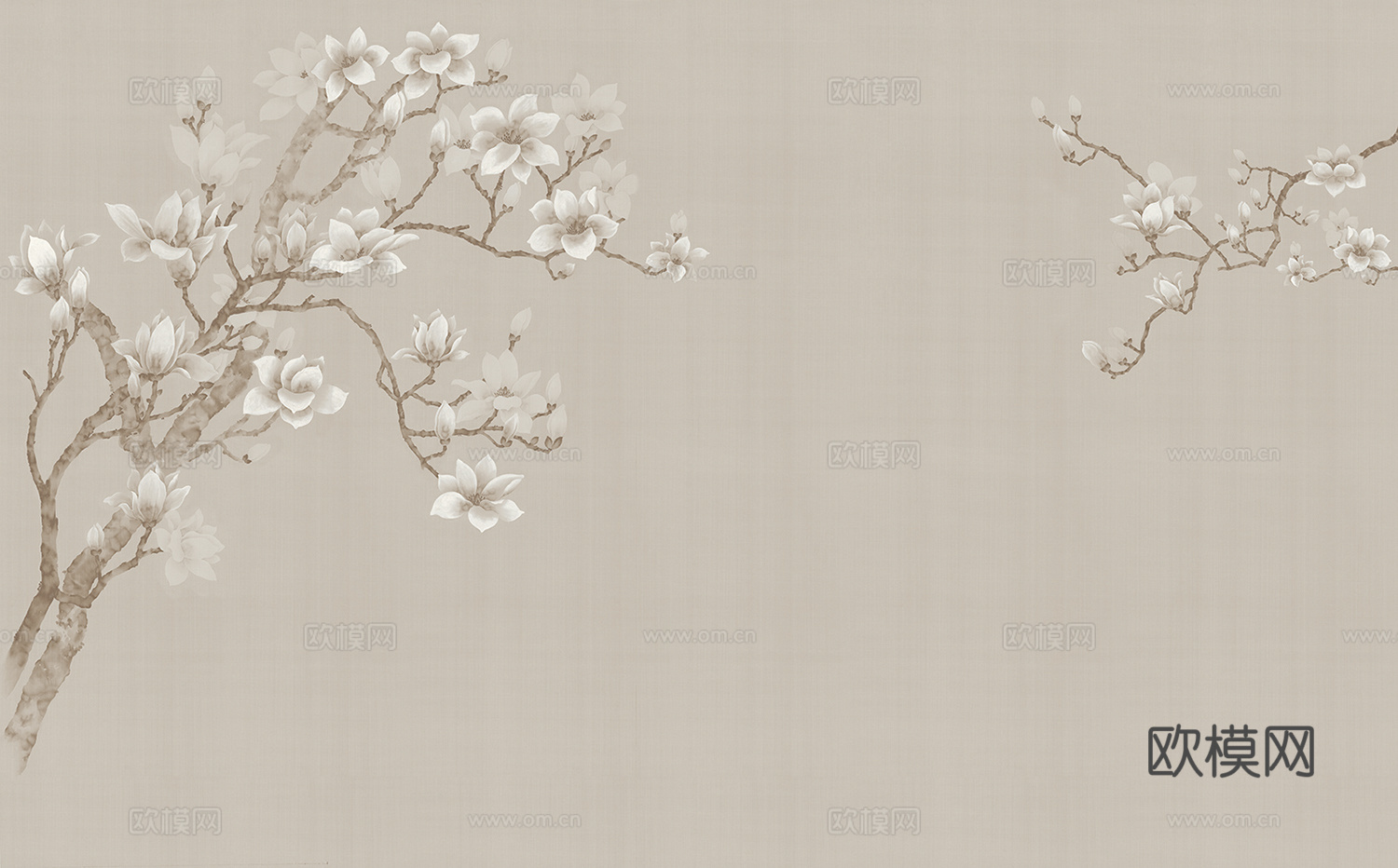 中式新中式植物花枝意境壁纸壁画
