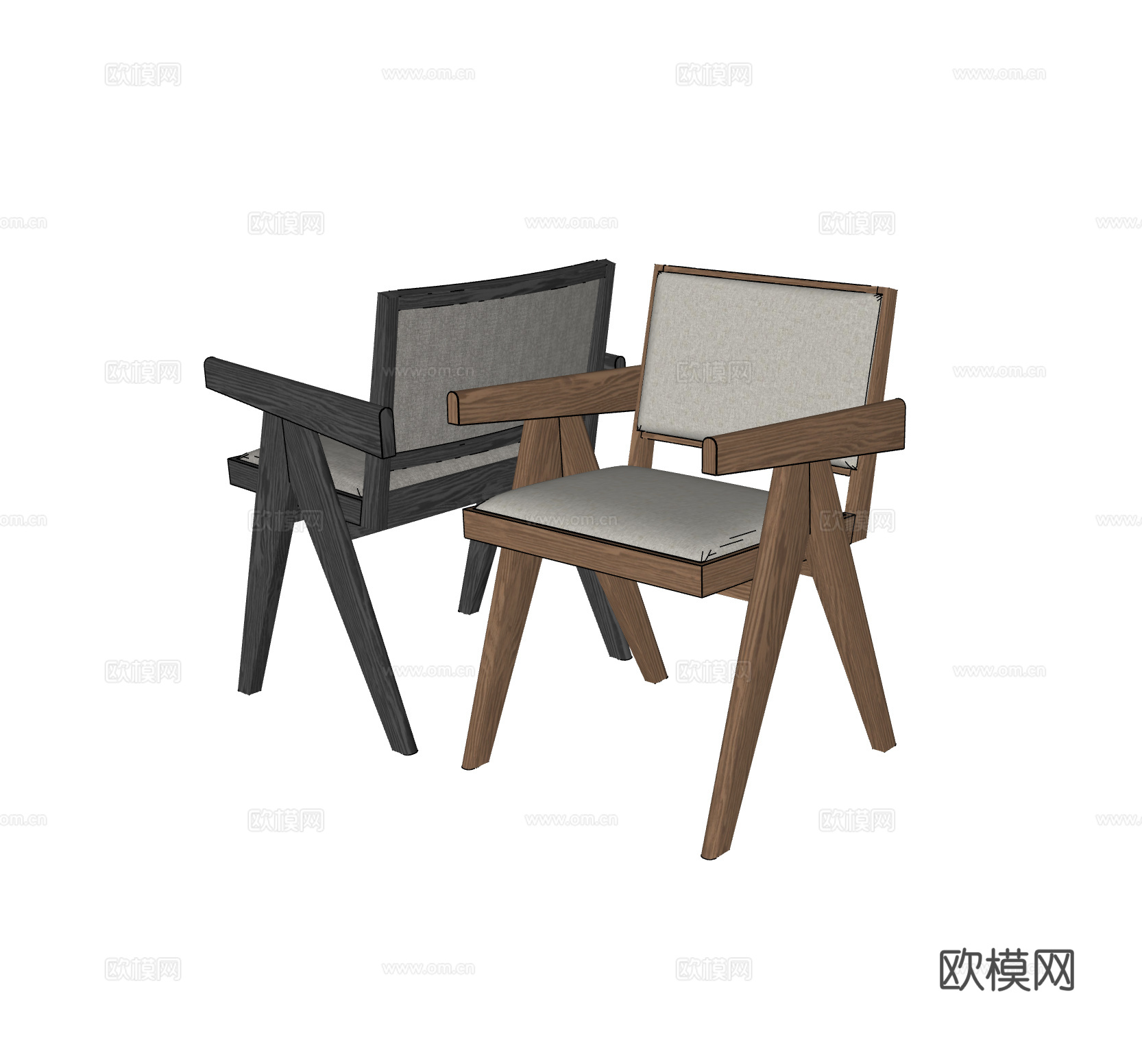 CASSINA 侘寂中古风单椅组合 扶手椅 昌迪加尔椅su模型