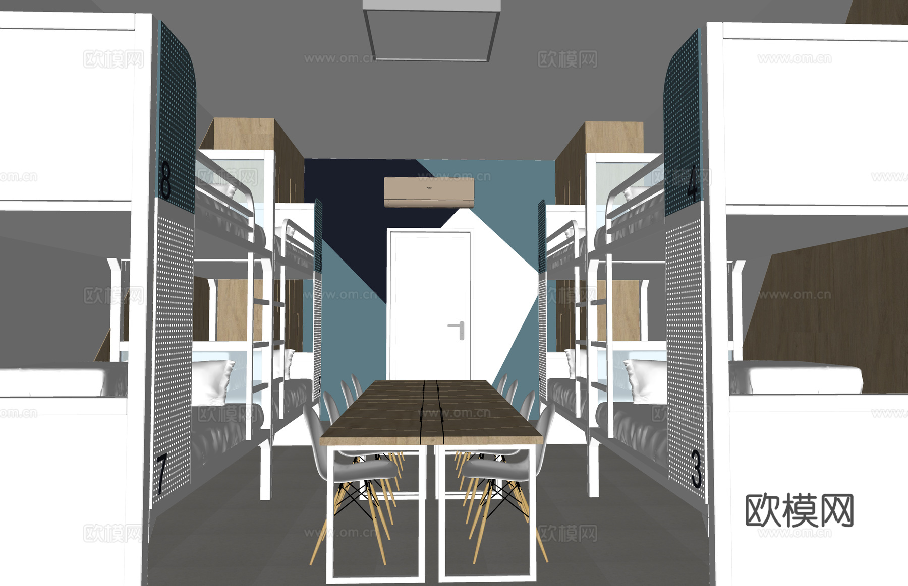 双人间 寝室 单人间 卧室 宿舍 家装 工装su模型