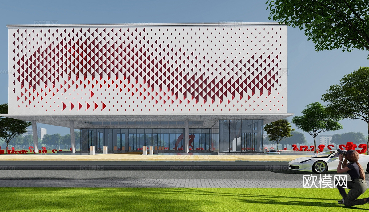现代展览馆su模型