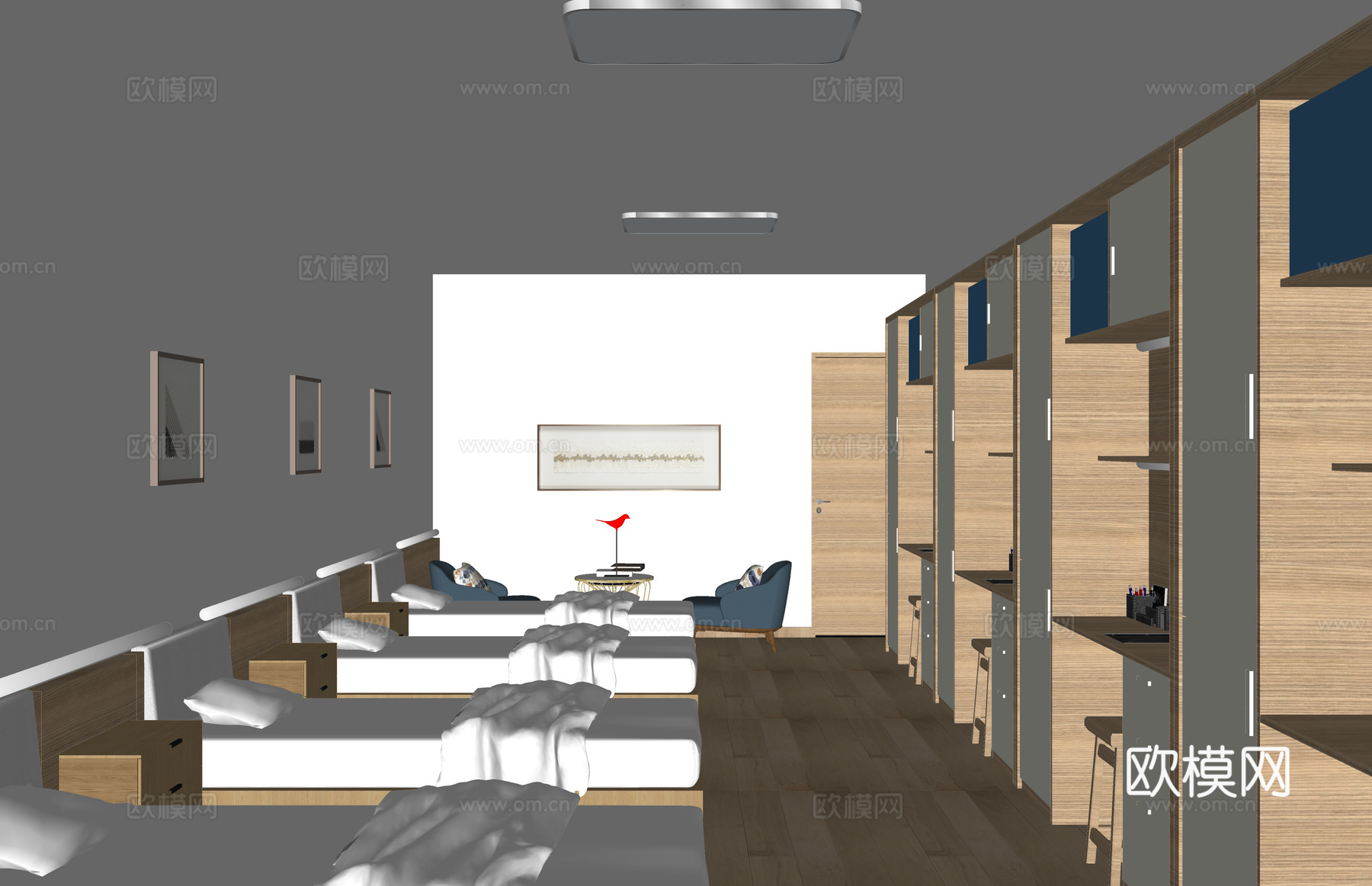 双人间 寝室 单人间 卧室 宿舍 家装 工装su模型