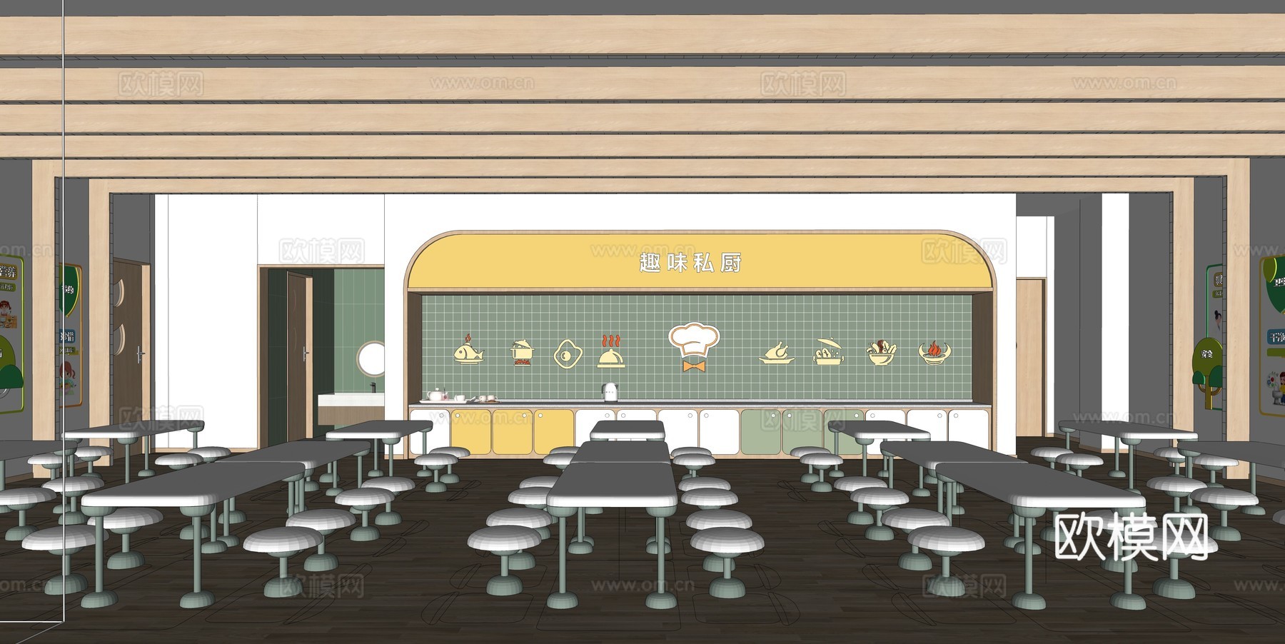 幼儿园餐厅  儿童餐厅su模型
