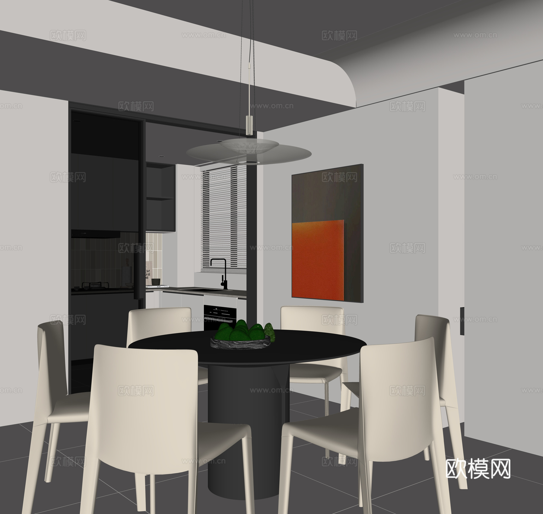 现代家居餐厅su模型