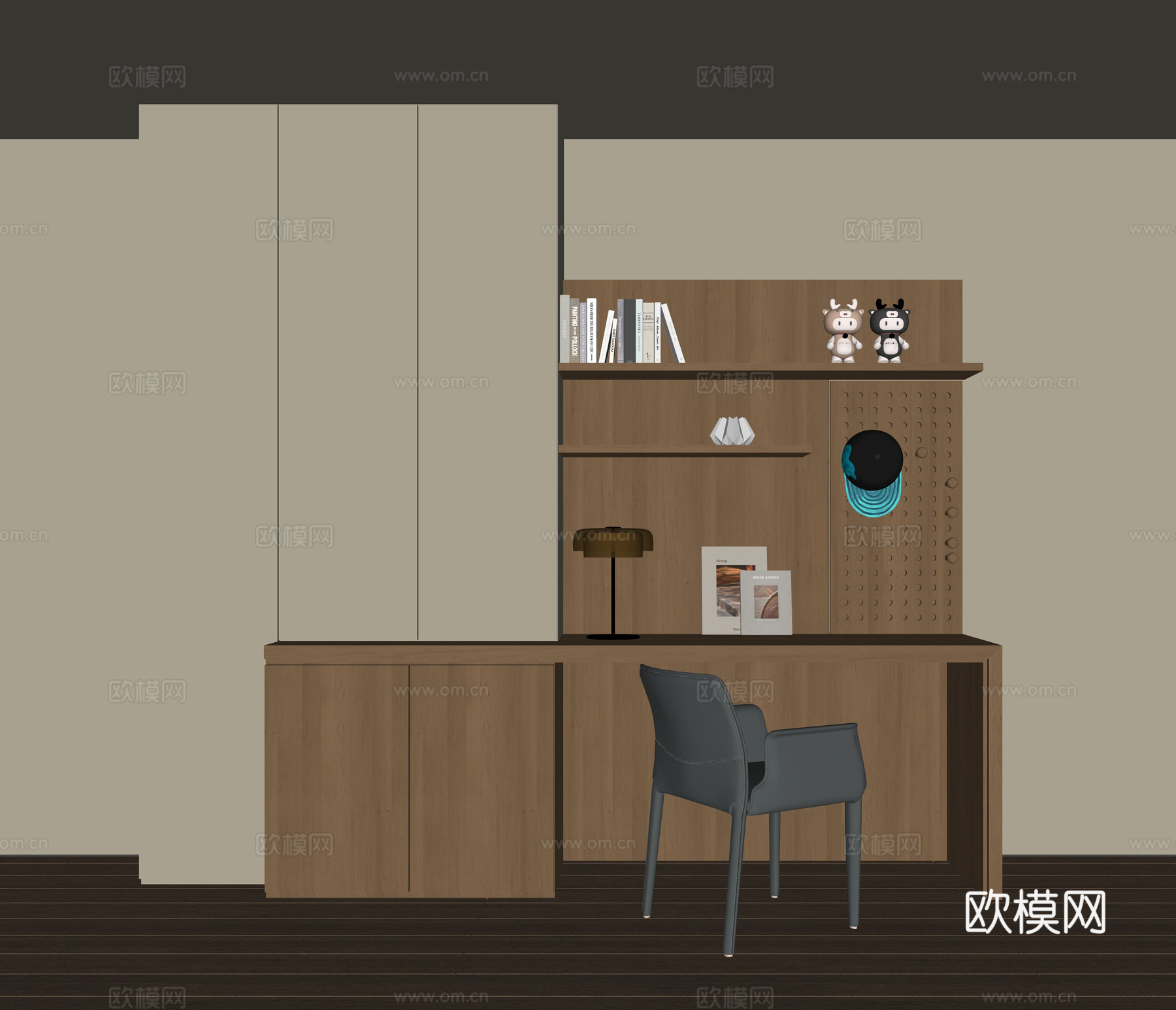 现代书桌一体柜su模型