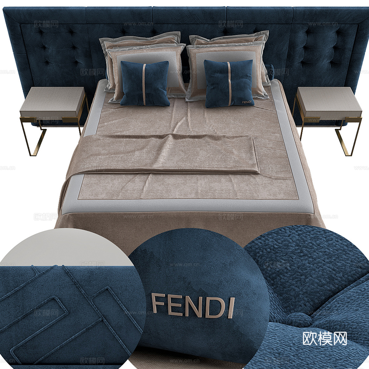 FENDI现代双人床3d模型