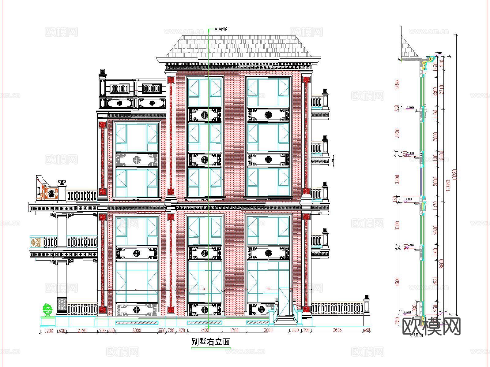闽南风格别墅外立面平立面方案图cad施工图