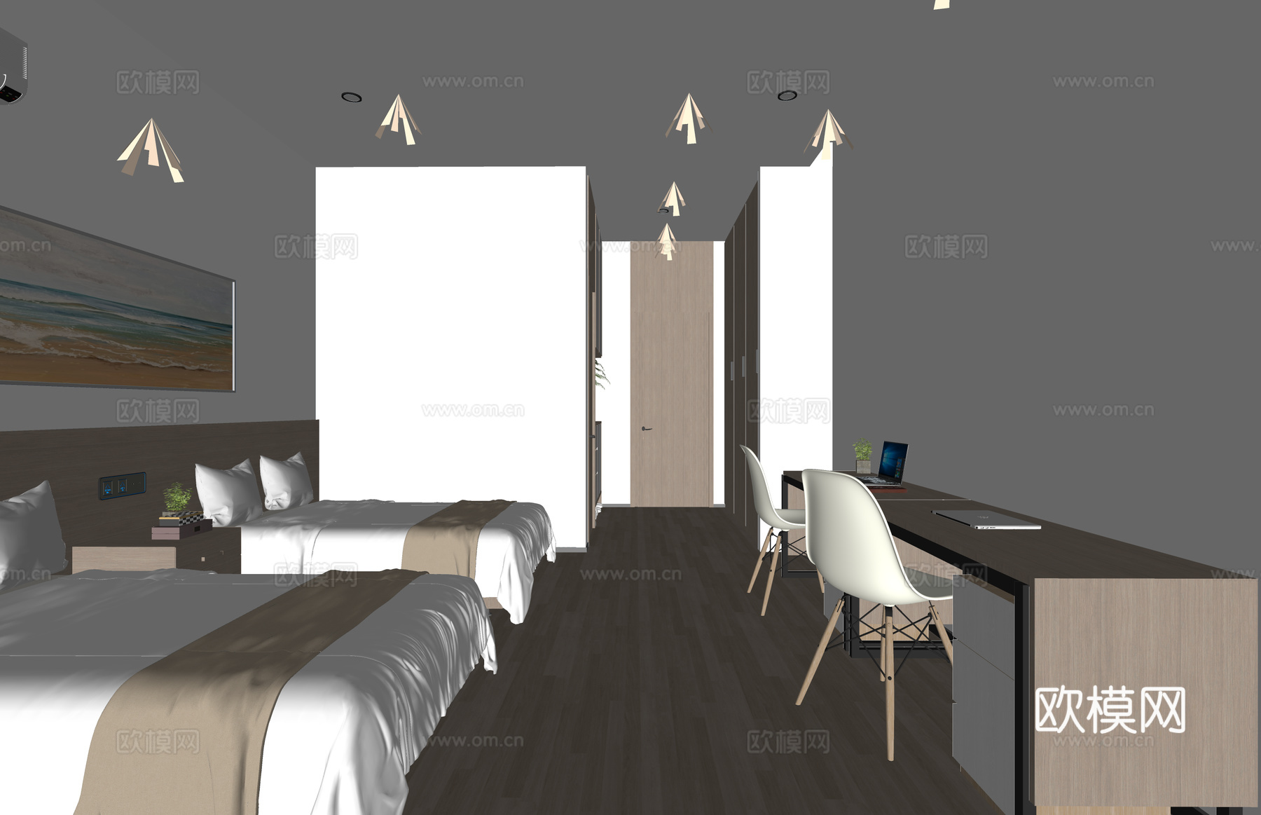 公寓 家装 上下铺 双人间 工装 床 单人间su模型