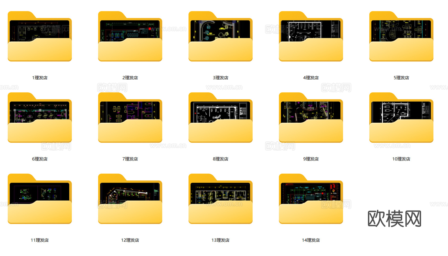 14套理发店发艺平面布局方案cad施工图