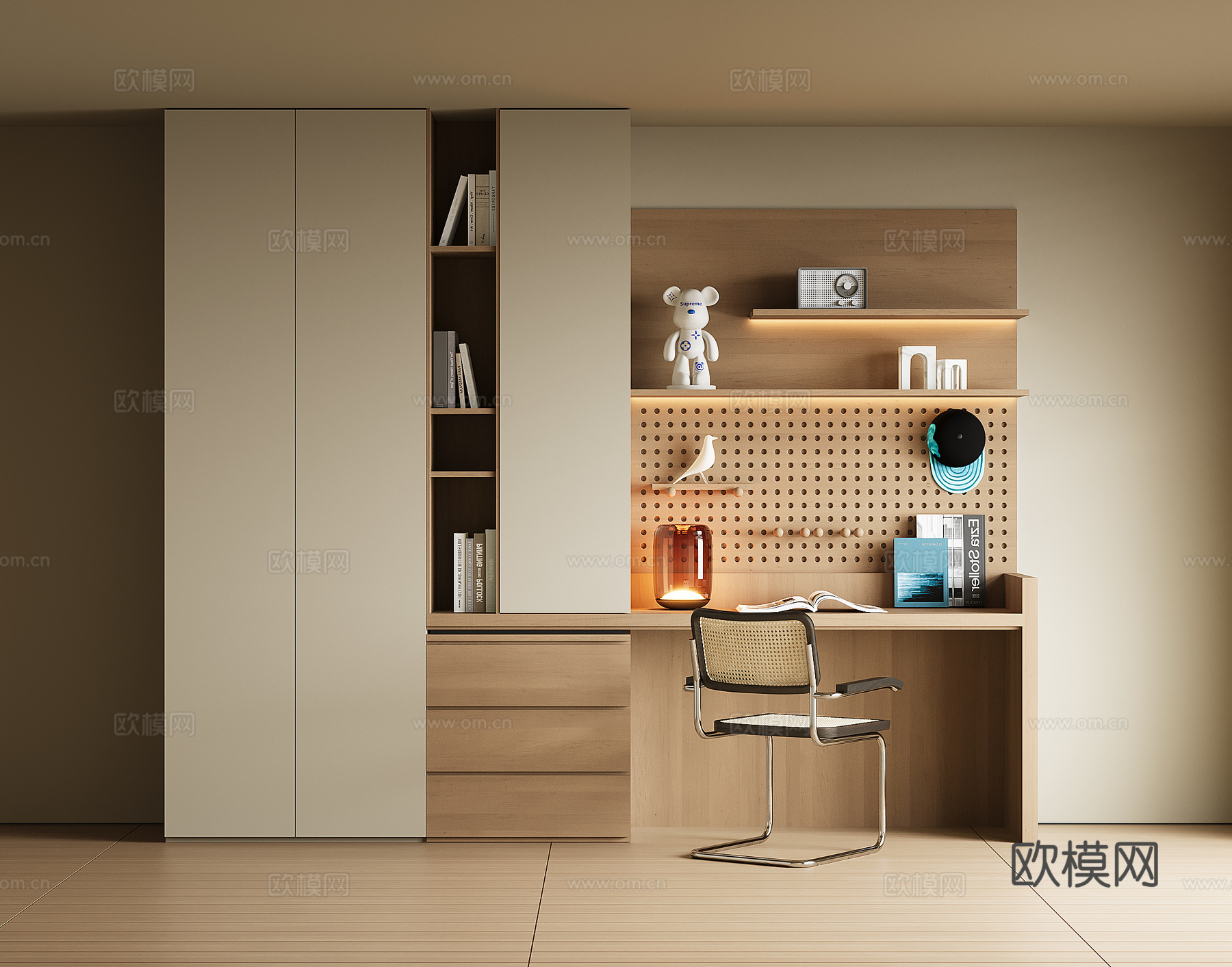 现代书桌一体柜3d模型下载