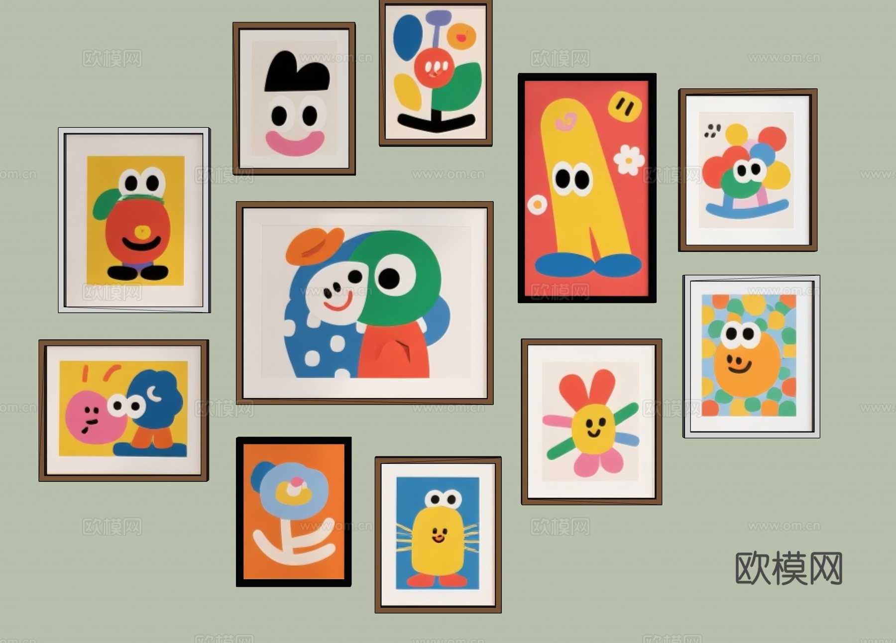 儿童挂画 卡通画 卡通装饰画 简约装饰画 艺术装饰画 抽象装su模型下载（渲染图2）