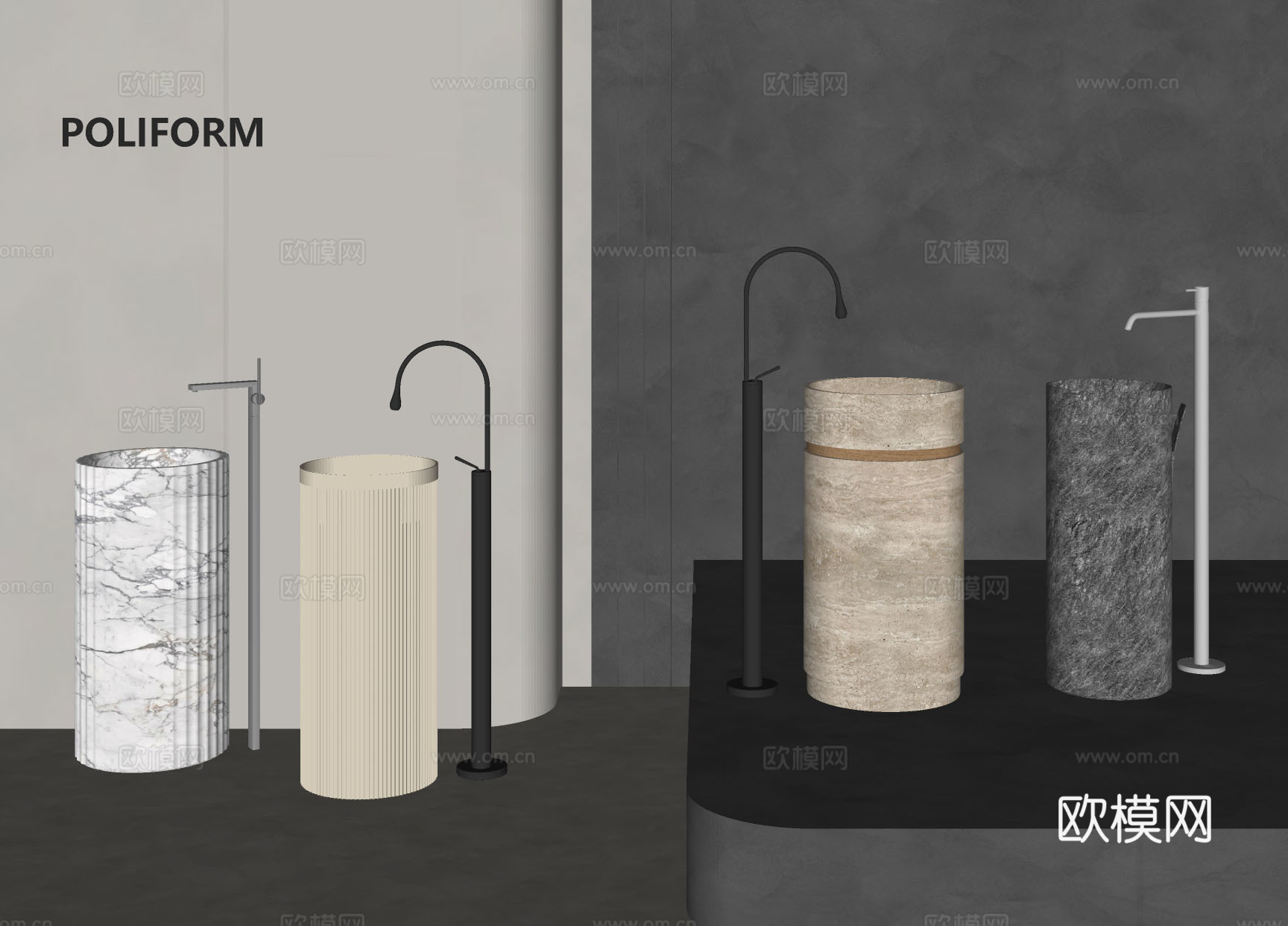 极简风格材质美学家居软装 卫浴设计 立柱盆 高端卫浴 台盆su模型