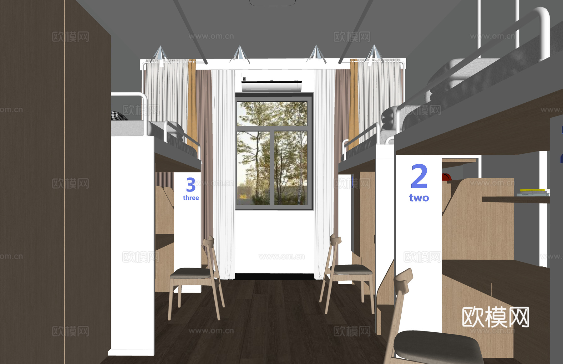 公寓 家装 上下铺 双人间 工装 床 单人间su模型