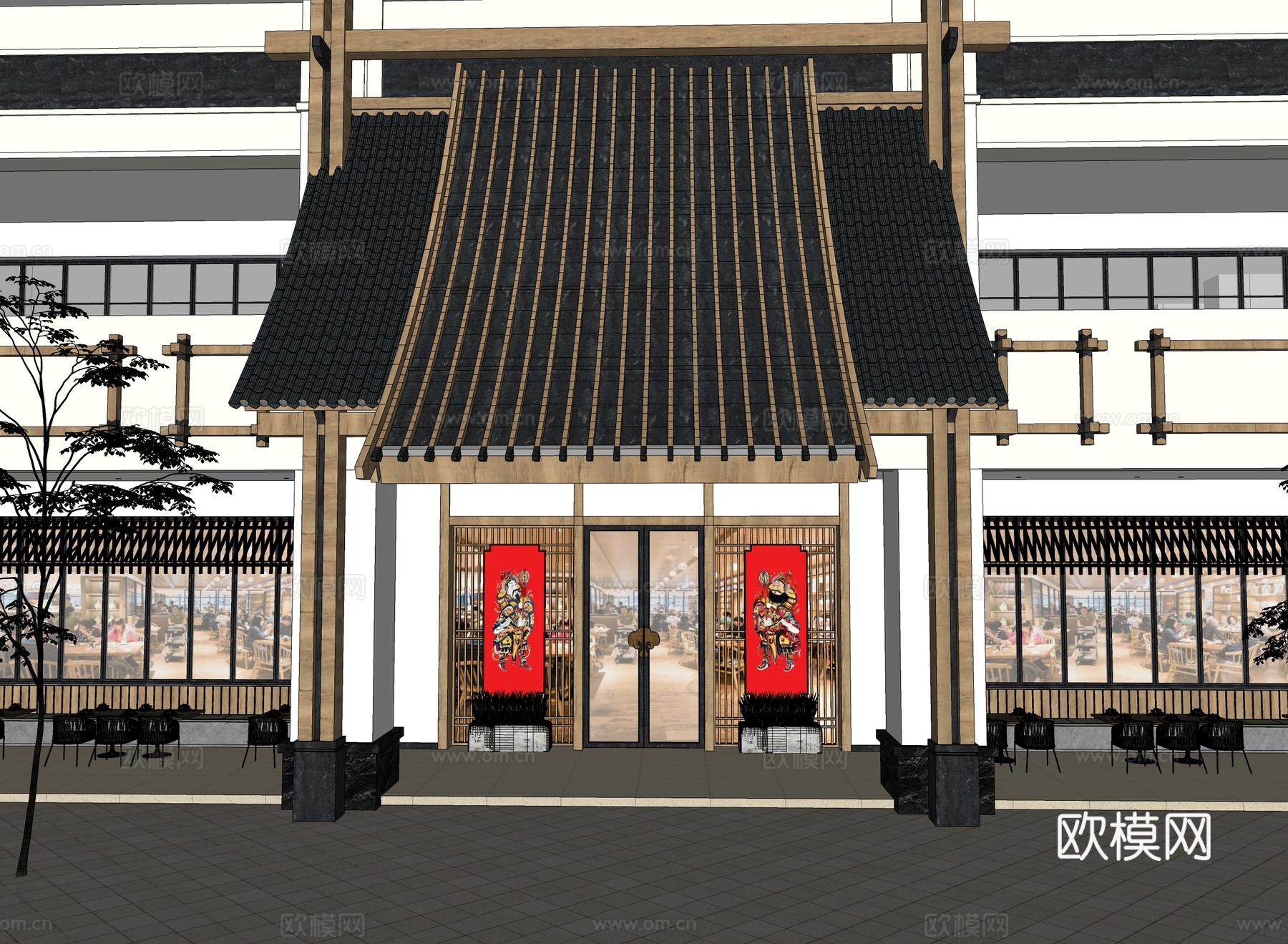 新中式门头 中式门楼 中式餐饮su模型