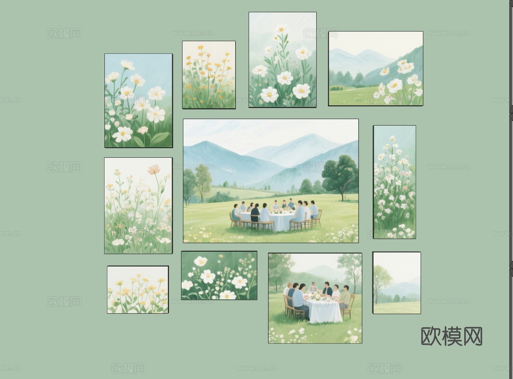 现代装饰画 水彩风装饰画 小清新装饰画 田园装饰画 治愈系装su模型