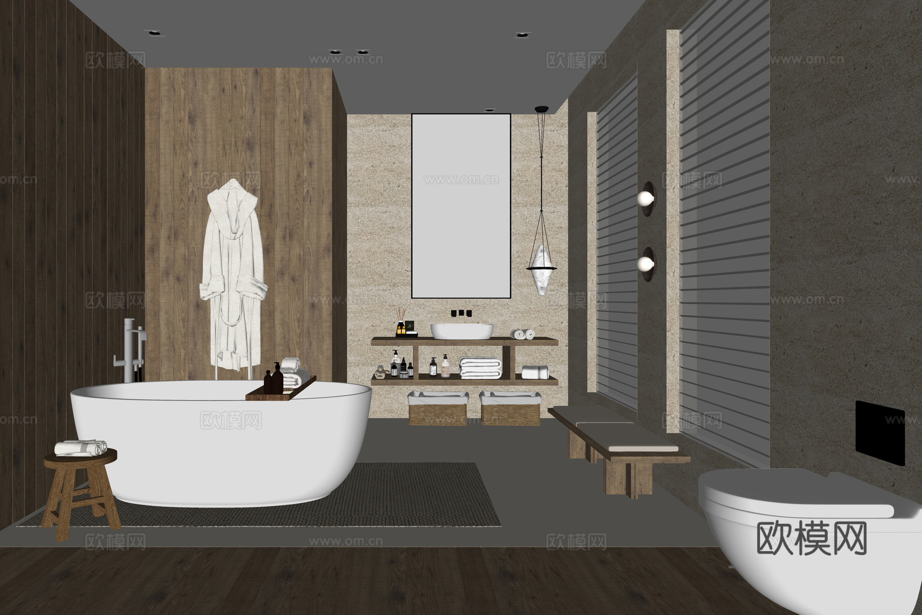 现代名宿卫生间 浴缸 洗手台su模型