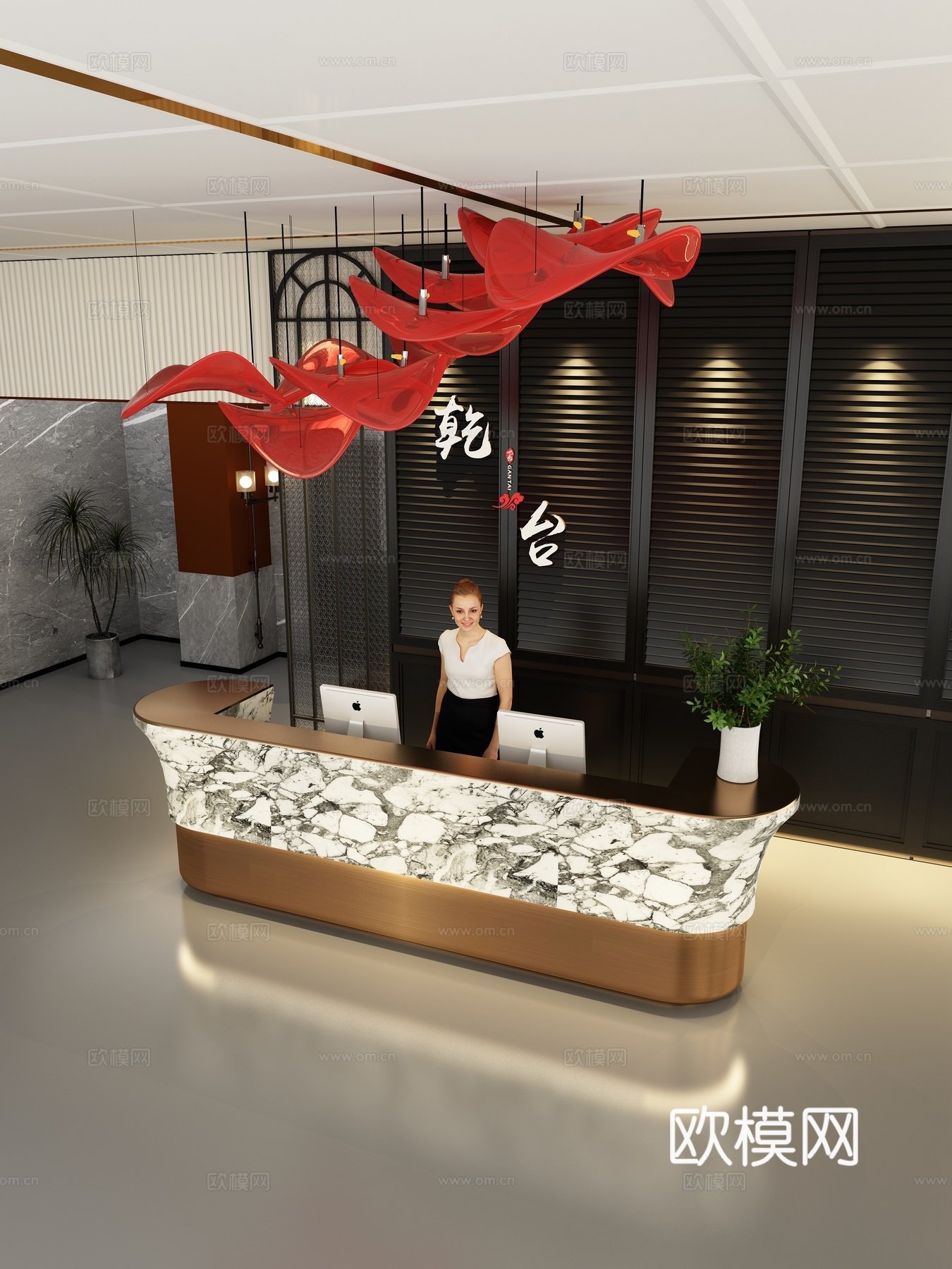 现代高端定制接待台服务台前台岛台3d模型下载（渲染图4）