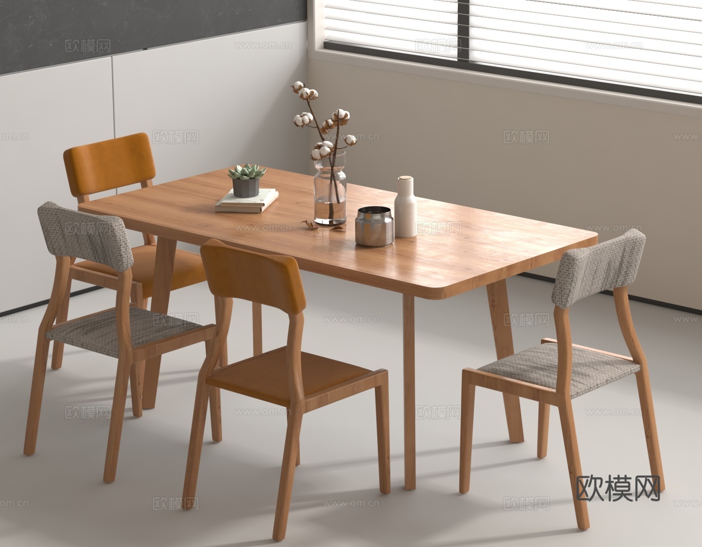 餐桌椅组合实木餐桌 家居餐厅 软装搭配 温馨用餐区 家具设计su模型