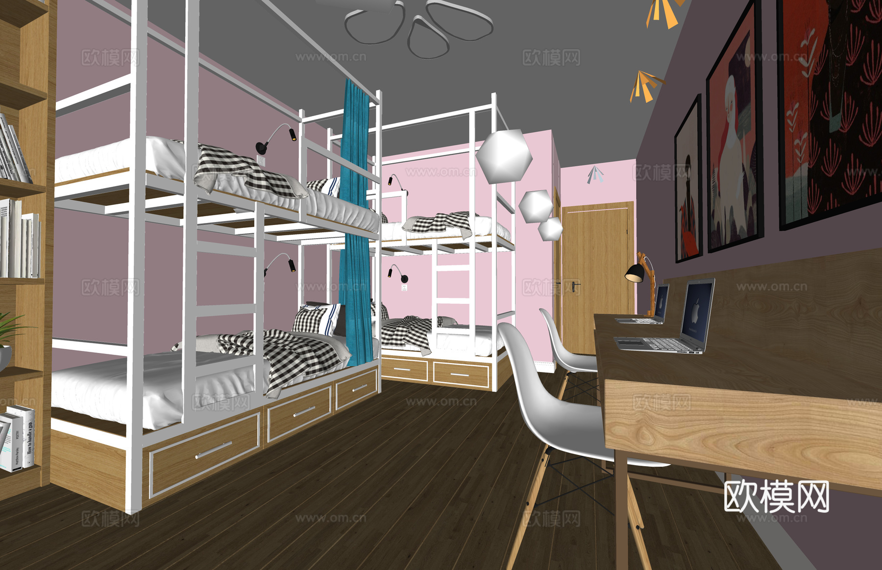 双人间 寝室 单人间 卧室 宿舍 家装 工装su模型