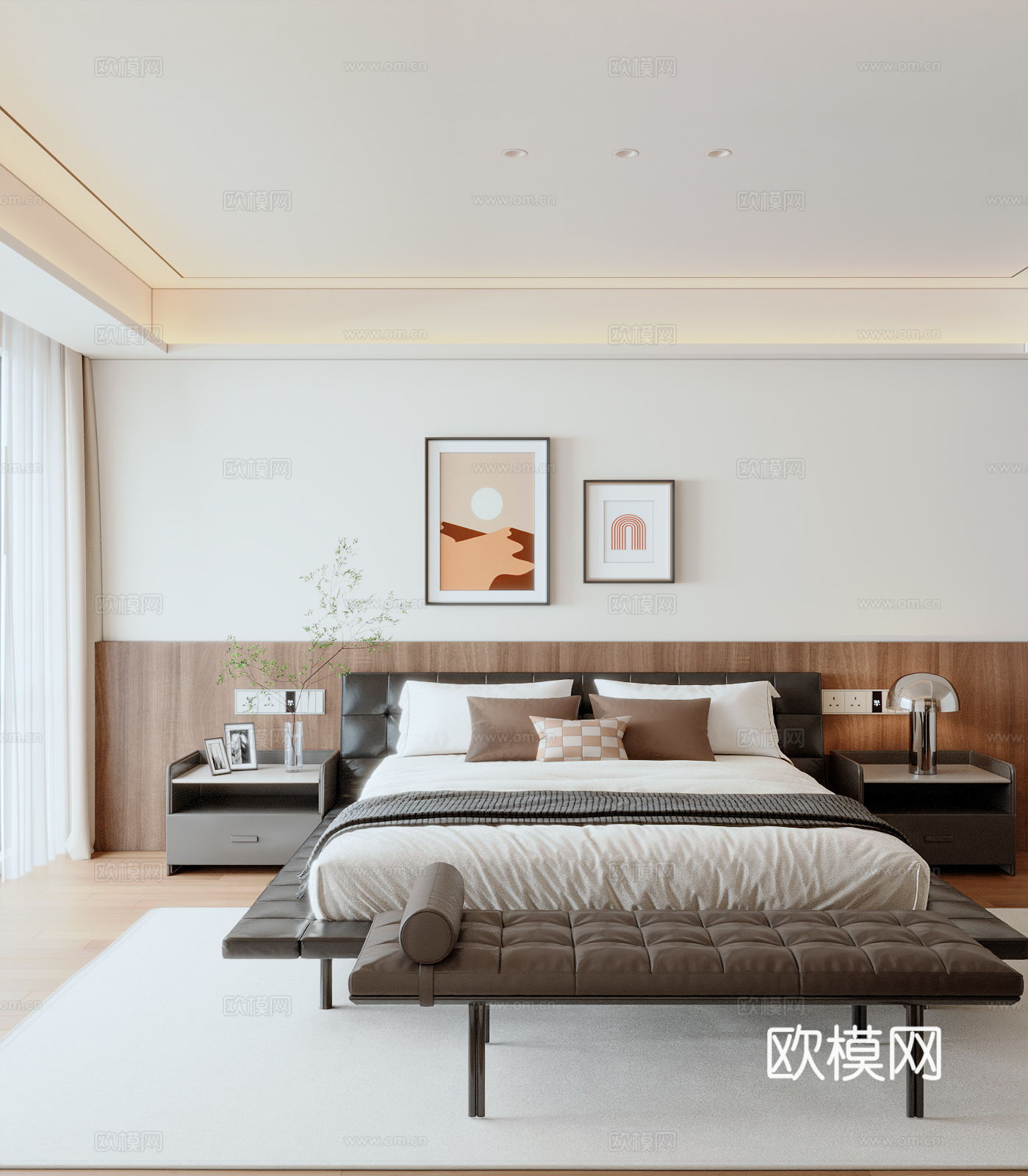 中古风卧室 奶油风卧室3d模型下载