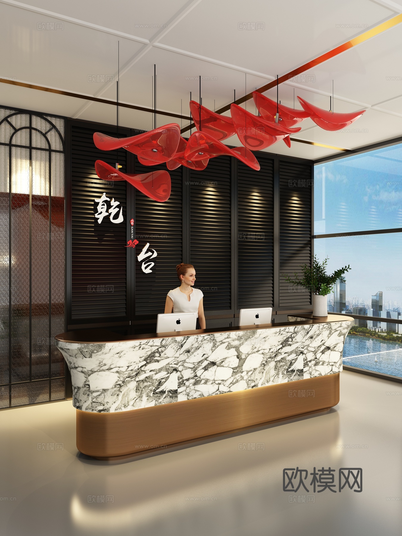 现代高端定制接待台服务台前台岛台3d模型下载（渲染图2）