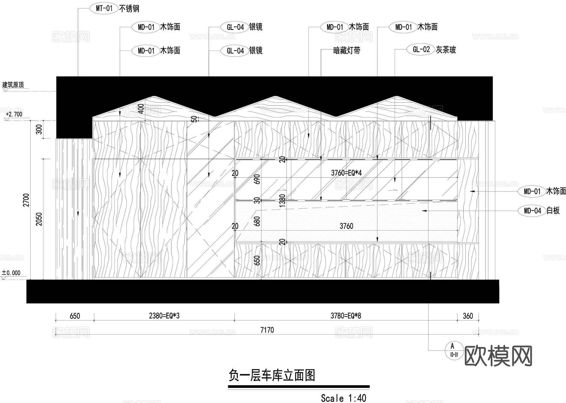 地下车库立面图 墙面装饰柜子 柜子节点图cad施工图