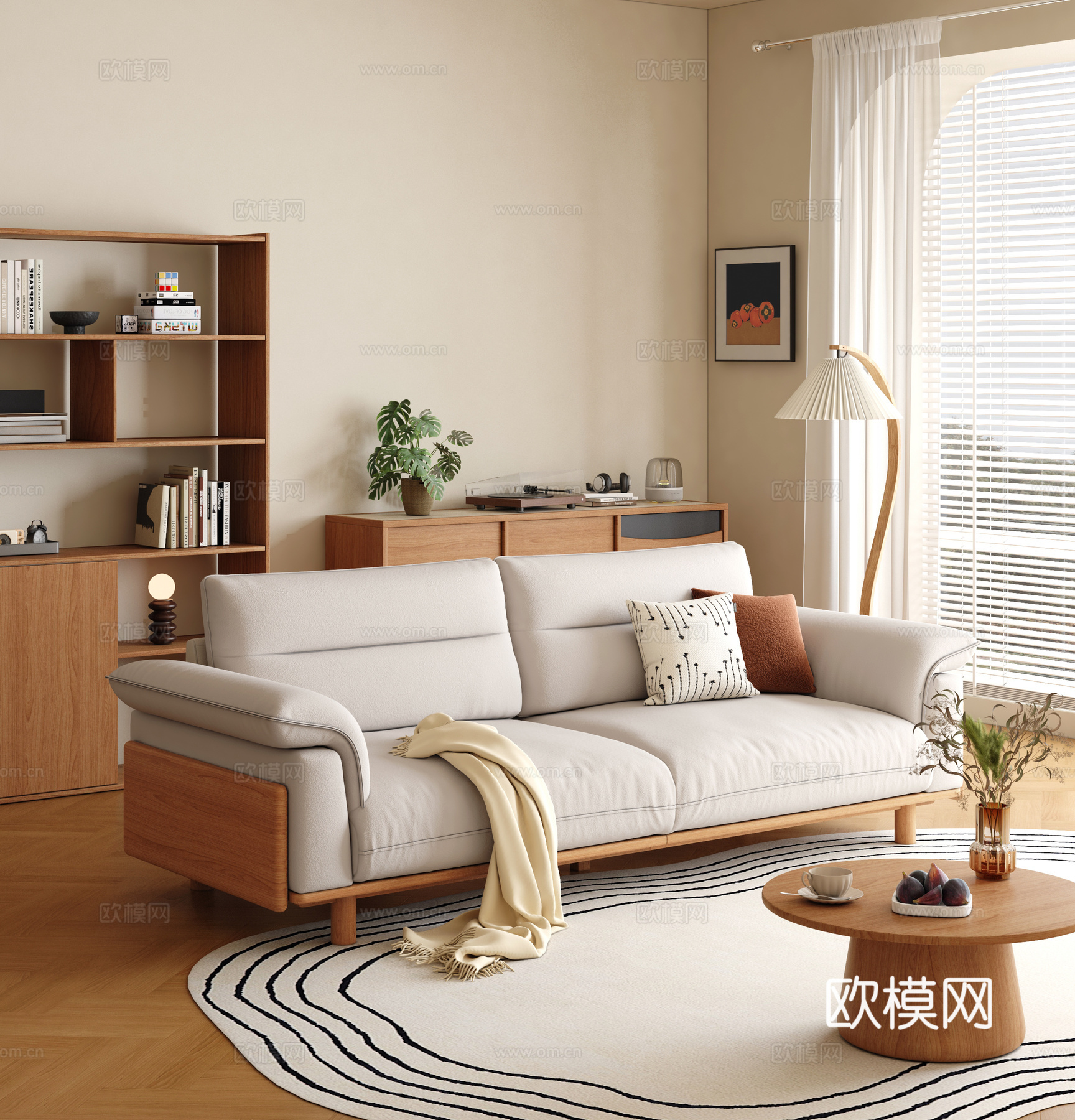 原木风双人位沙发 北欧布艺沙发 实木沙发3d模型下载