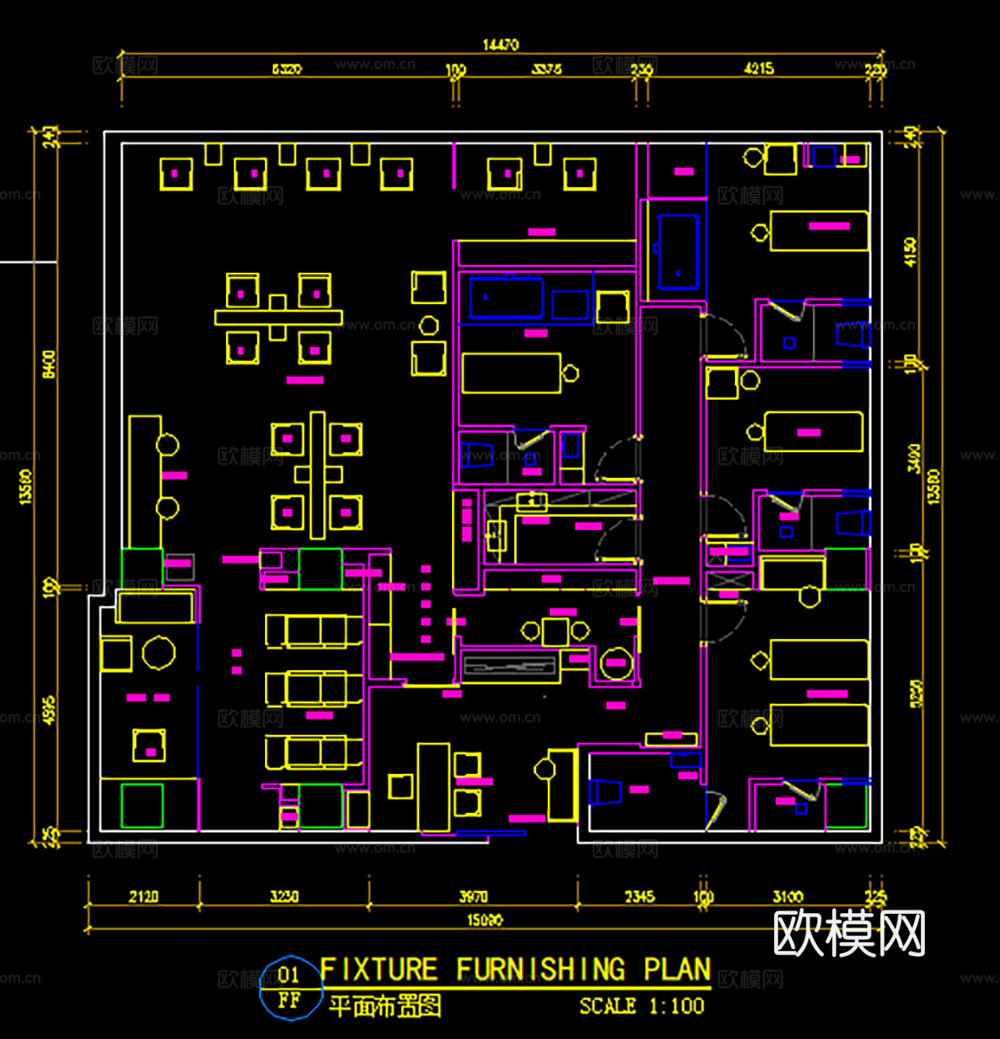 14套理发店发艺平面布局方案cad施工图