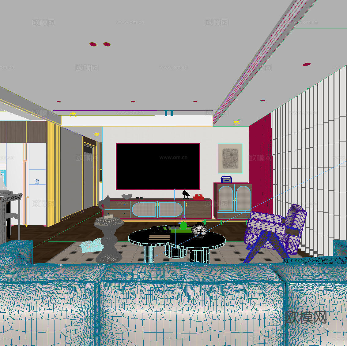 中古风客厅3d模型下载（渲染图2）