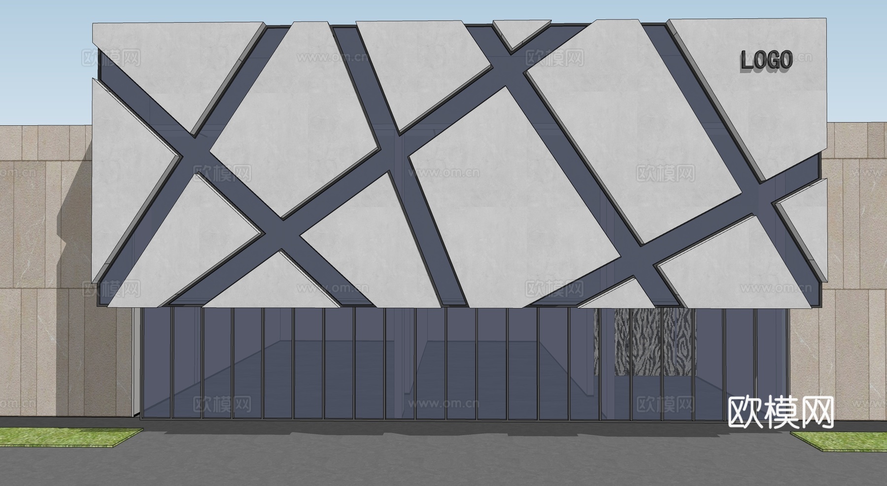现代门头门面 商铺形象 店招su模型