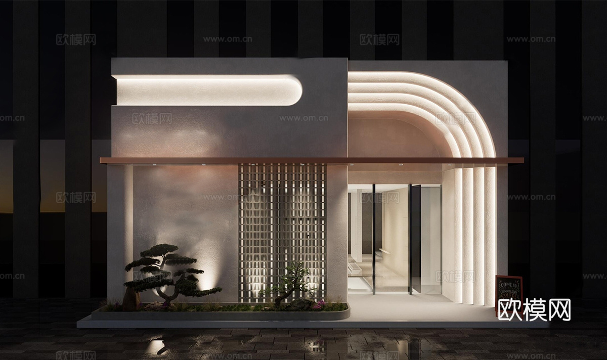 现代酒店门头门面su模型