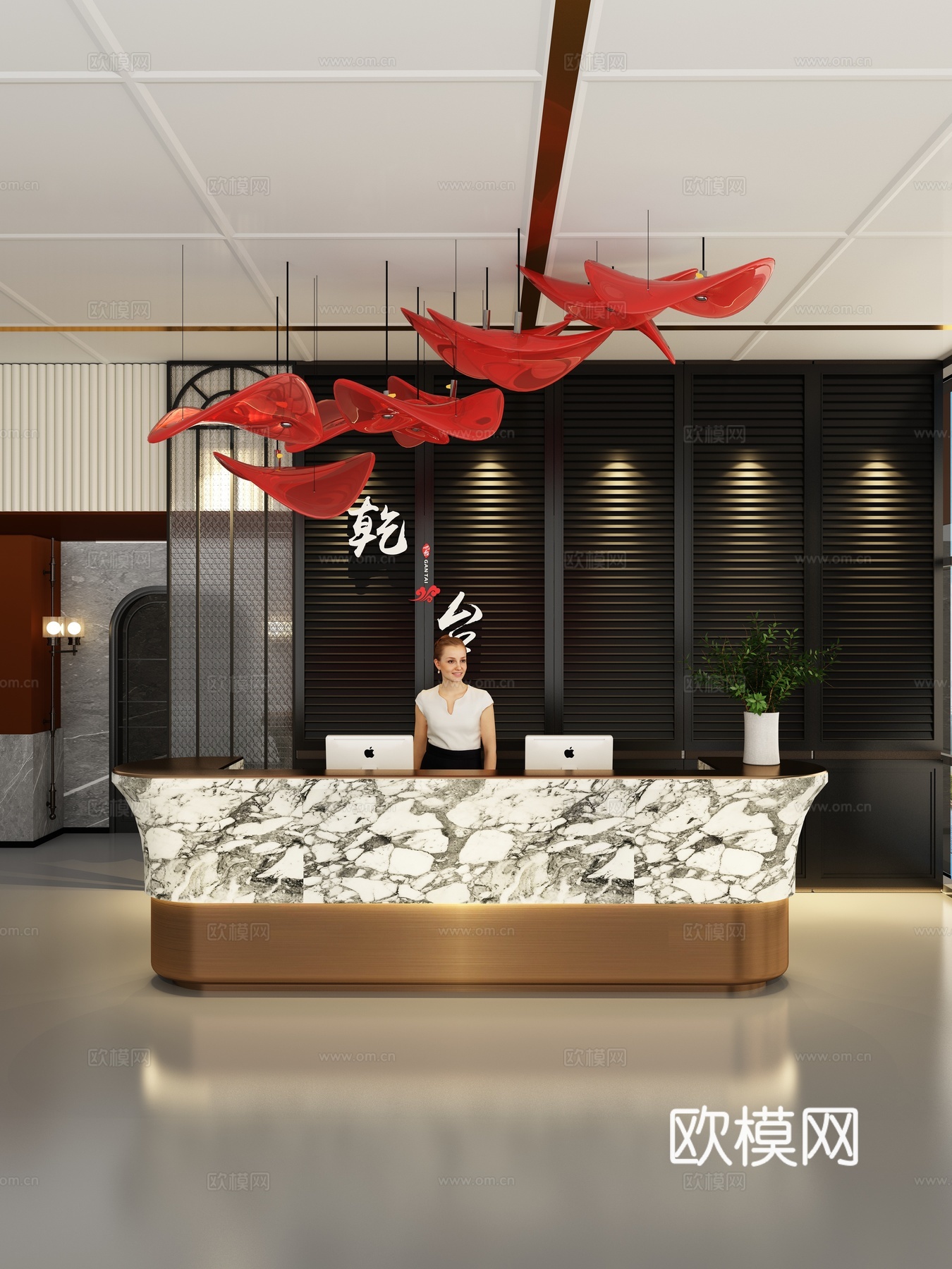 现代高端定制接待台服务台前台岛台3d模型下载（渲染图1）