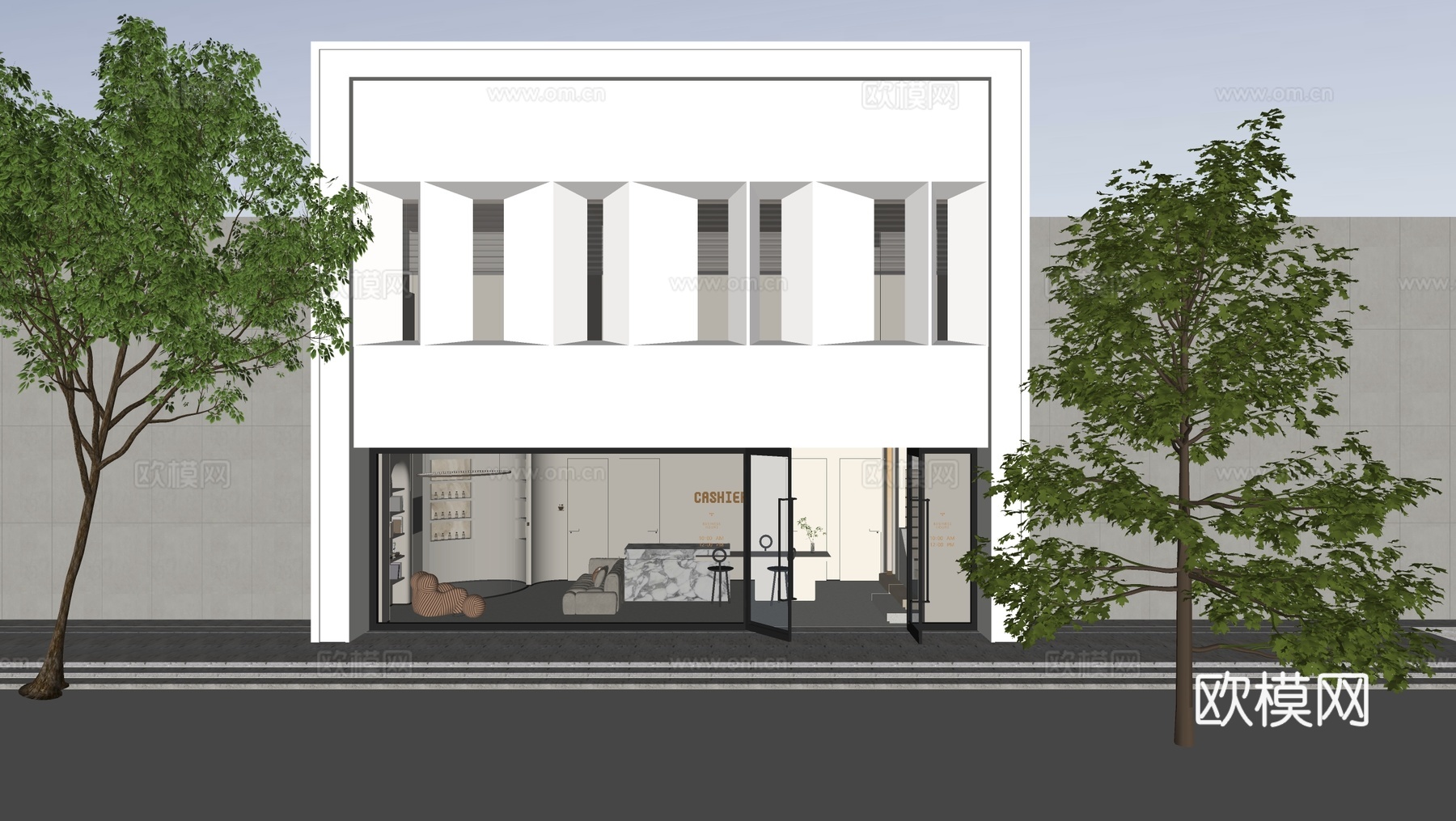 现代门头门面 店面门头su模型