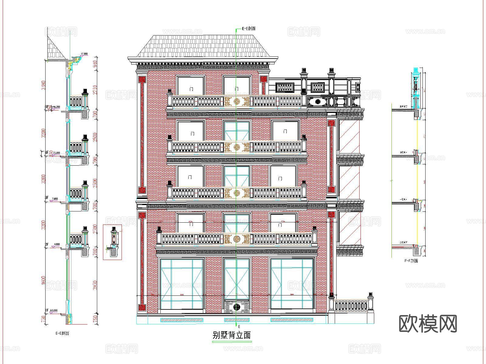 闽南风格别墅外立面平立面方案图cad施工图