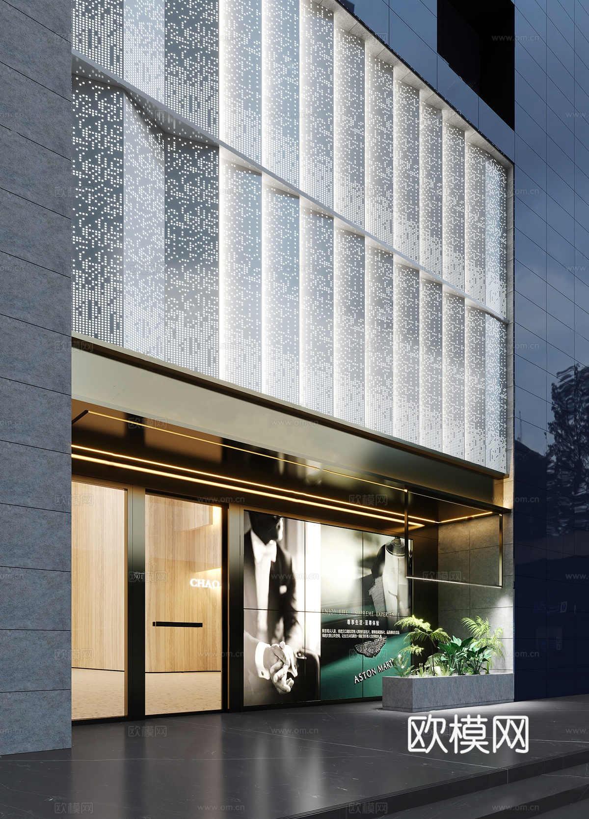 现代店铺门头 门头外立面 店铺su模型