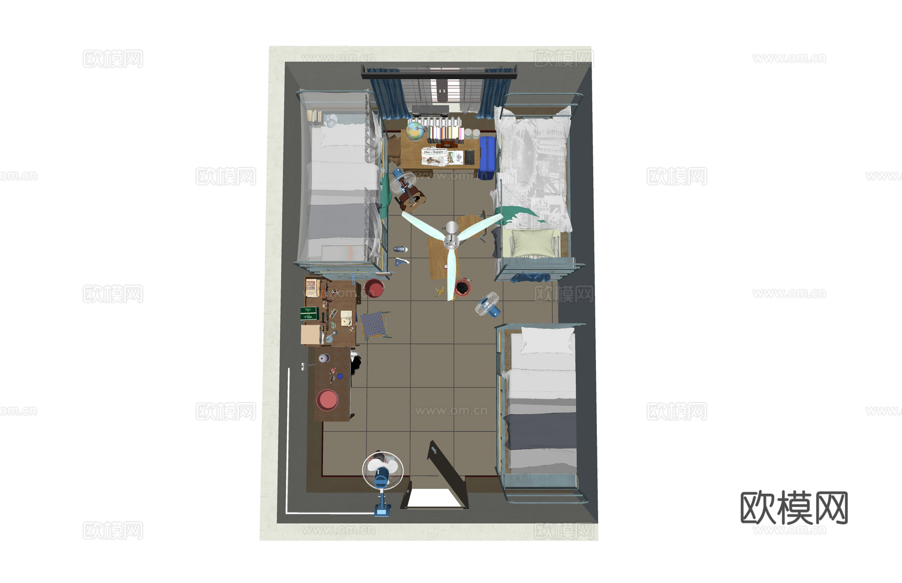 公寓 家装 上下铺 双人间 工装 床 单人间su模型