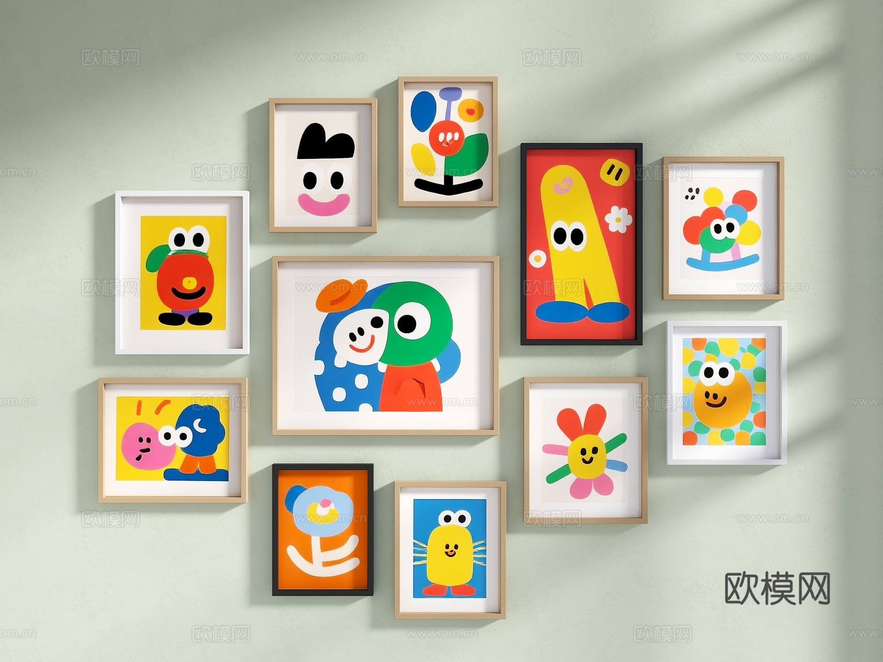 儿童挂画 卡通画 卡通装饰画 简约装饰画 艺术装饰画 抽象装su模型下载（渲染图1）