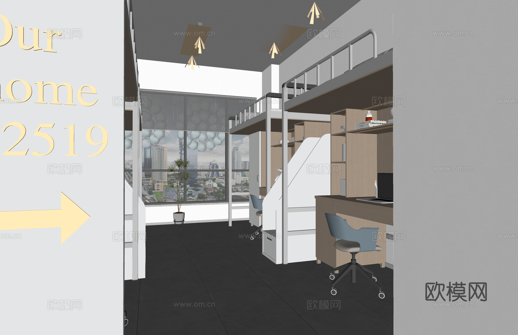 公寓 家装 上下铺 双人间 工装 床 单人间su模型