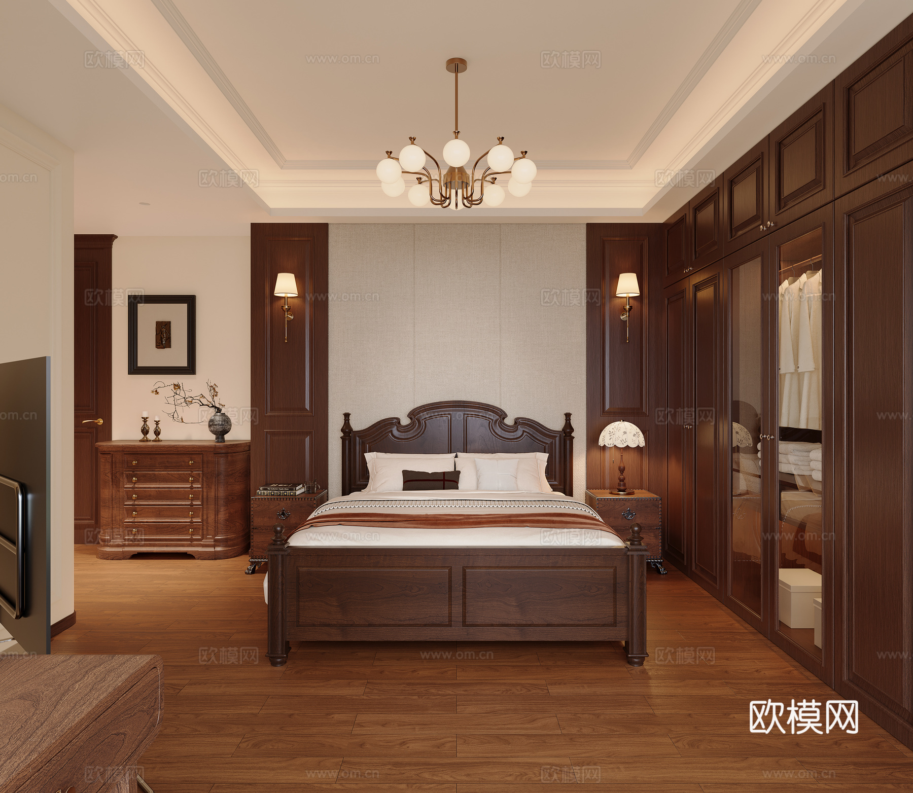 美式卧室3d模型下载（渲染图1）
