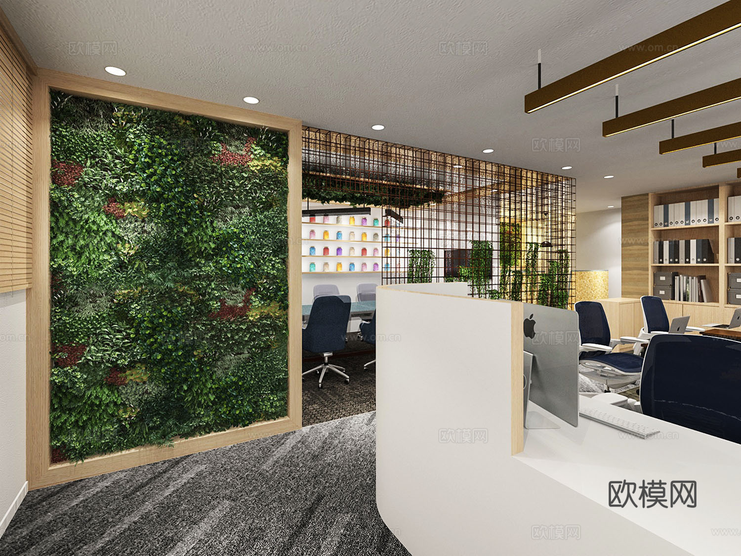 办公室 工作室 室内 入口 植物墙 工位 会议室 办公空间3d模型下载