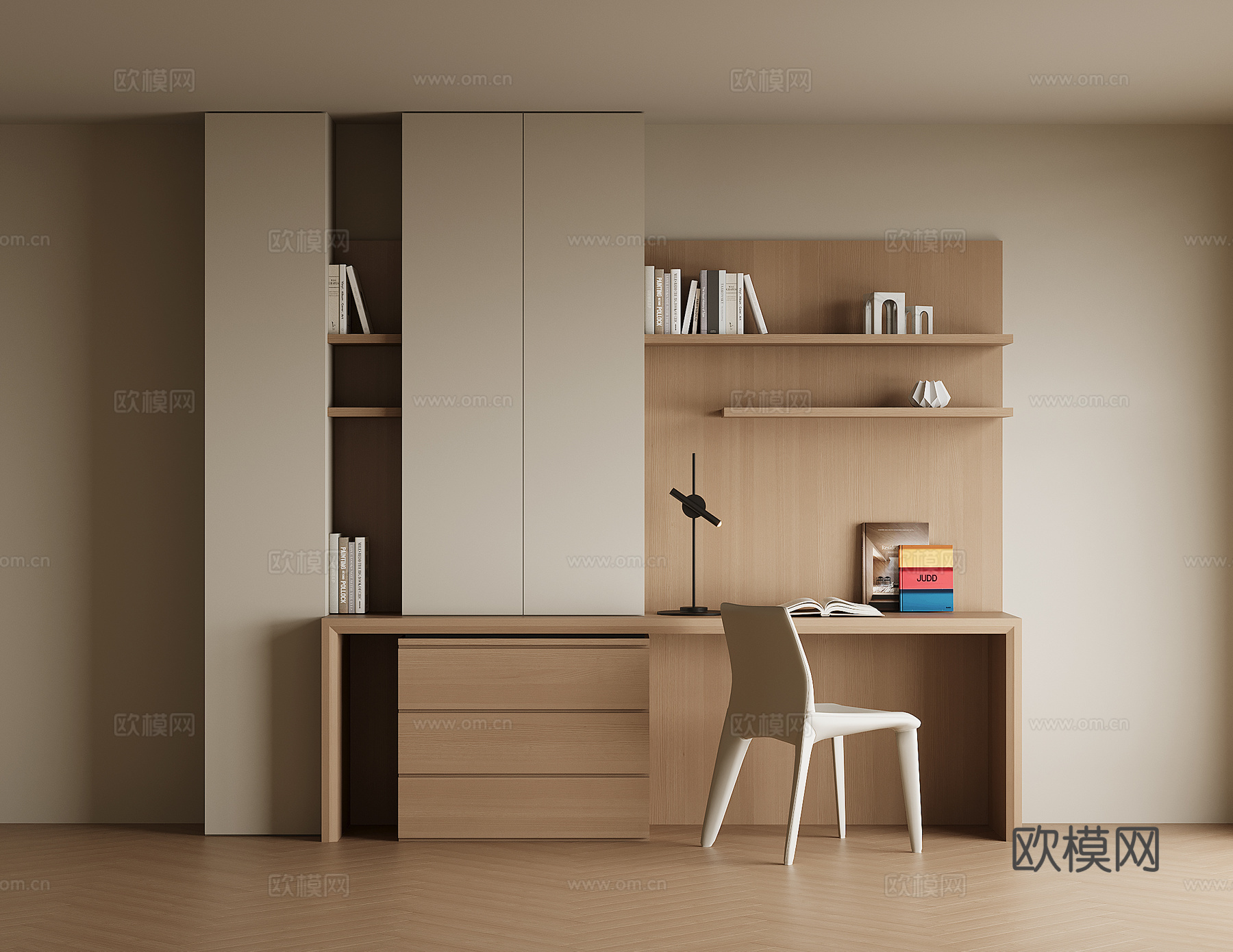 现代书桌一体柜su模型