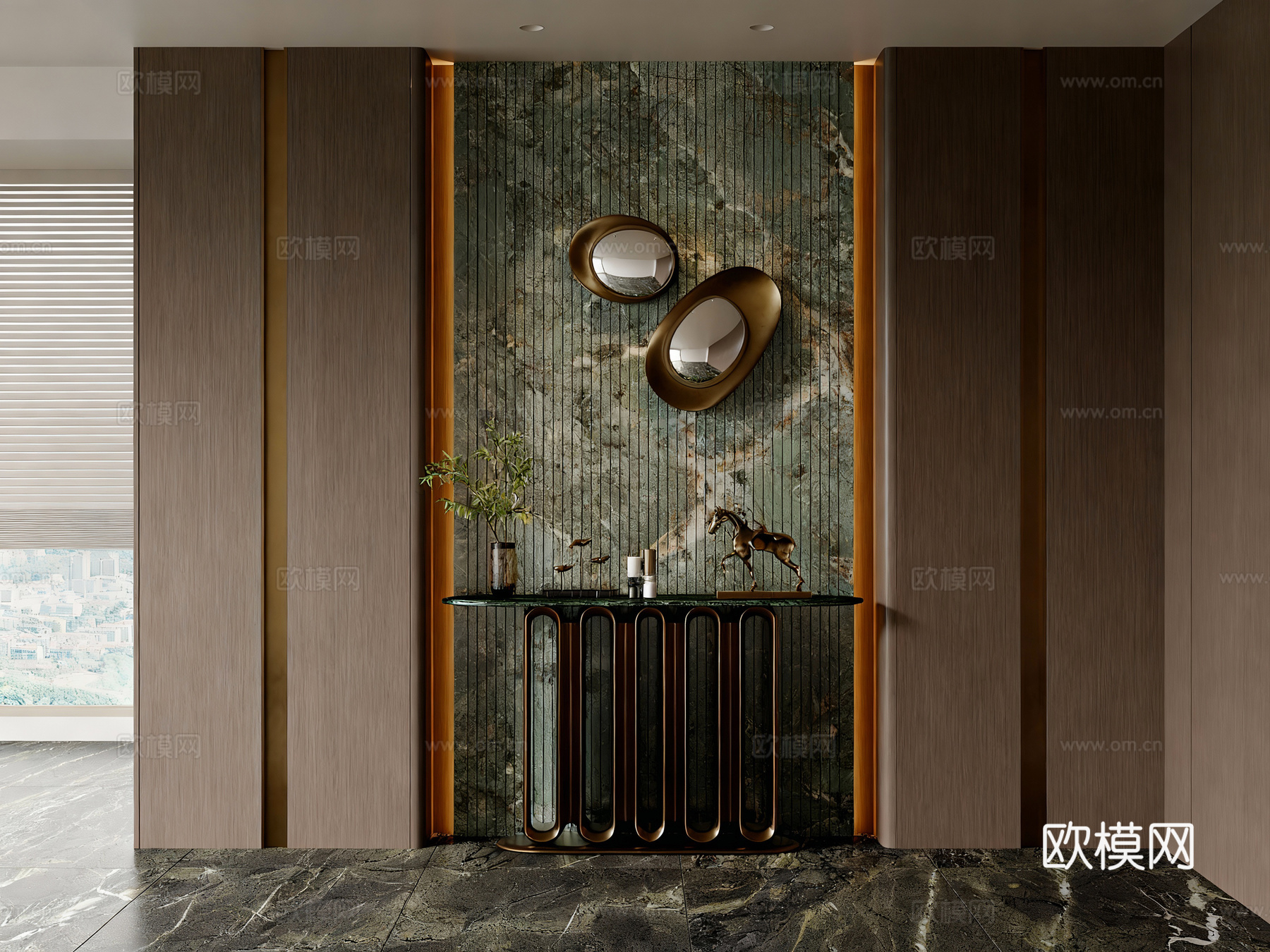 现代意式玄关 别墅玄关 玄关摆件 入户玄关 轻奢端景台3d模型