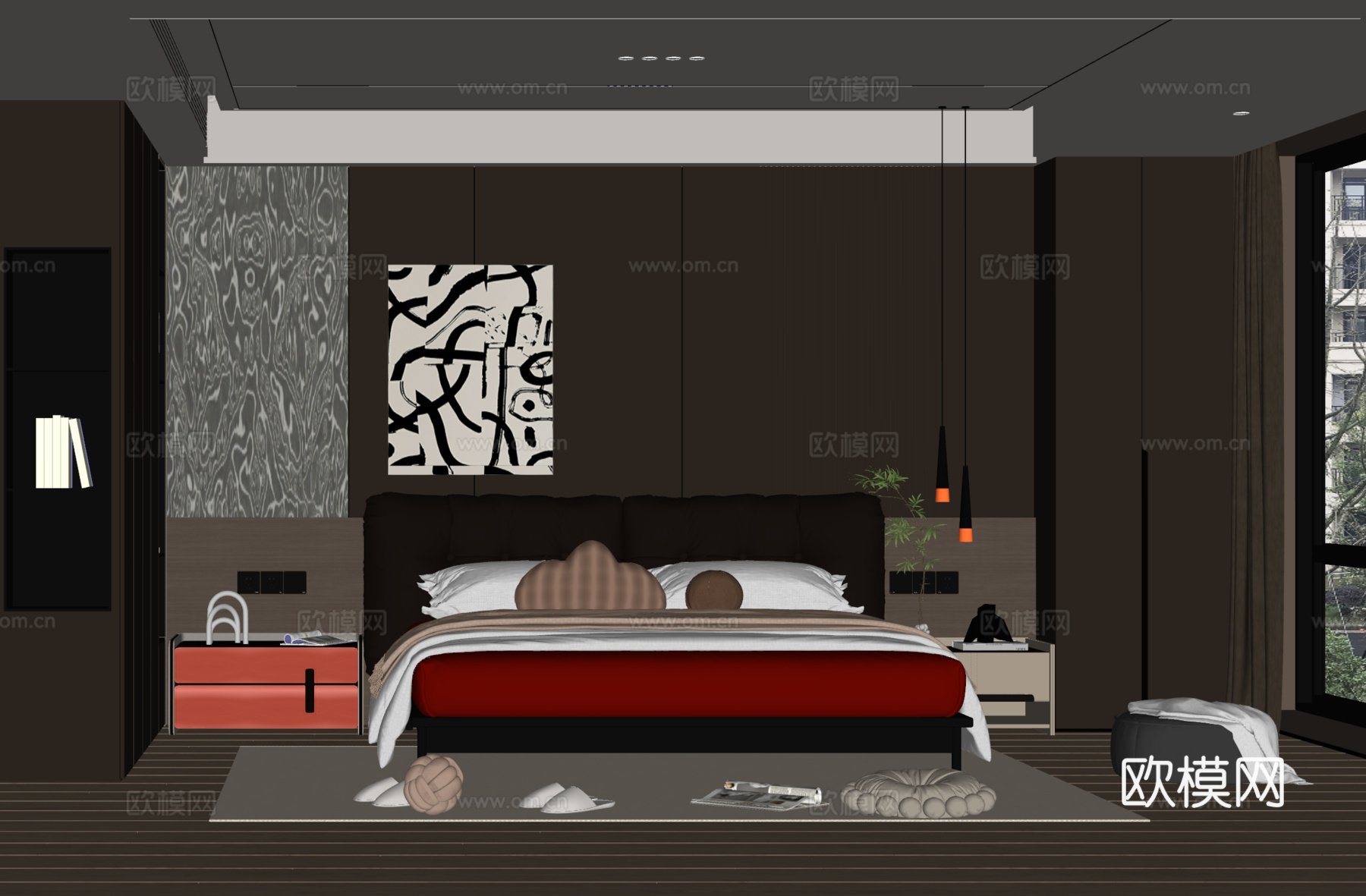 意式现代卧室su模型
