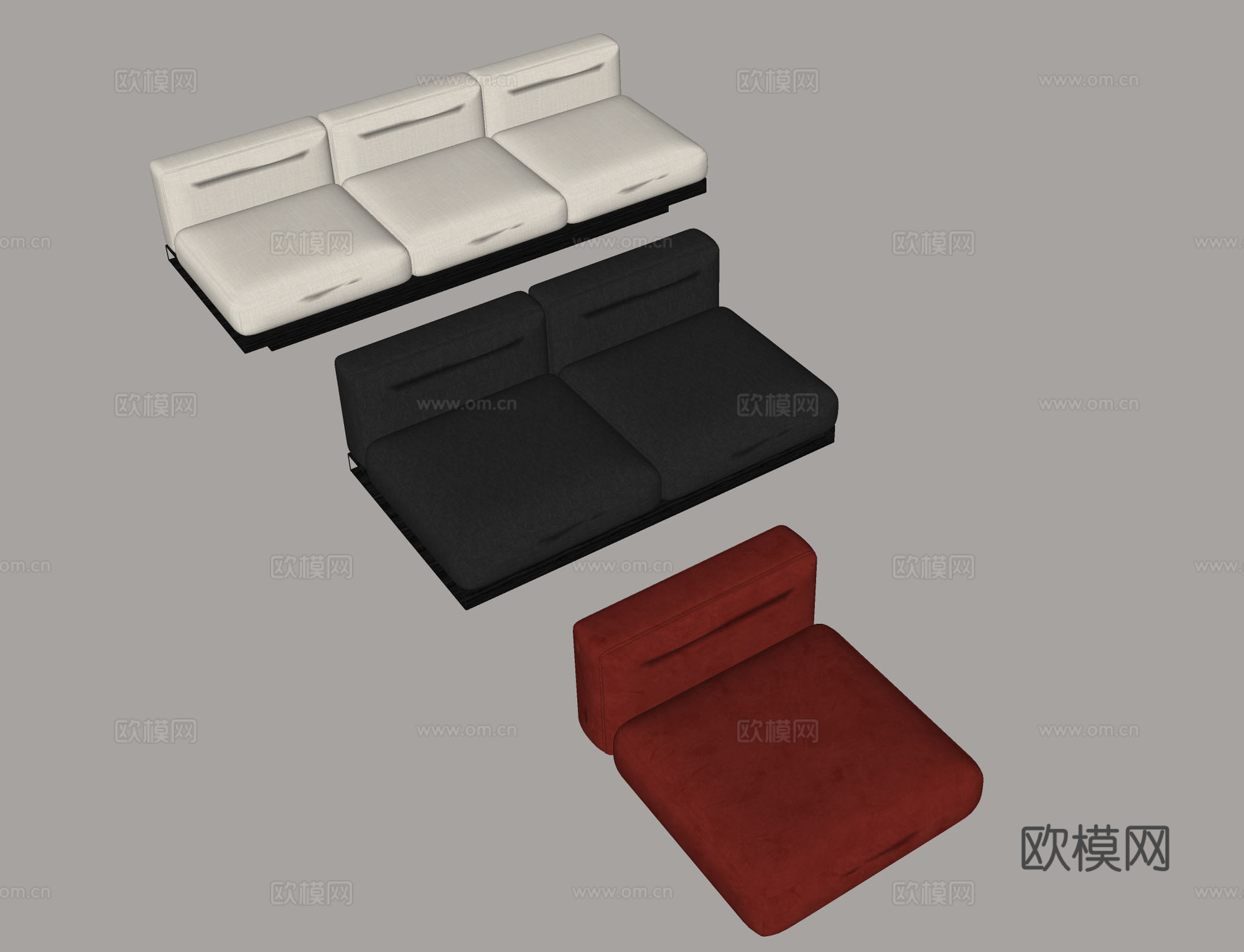 现代沙发 组合沙发 家居家具 布艺沙发 黑白红配色su模型