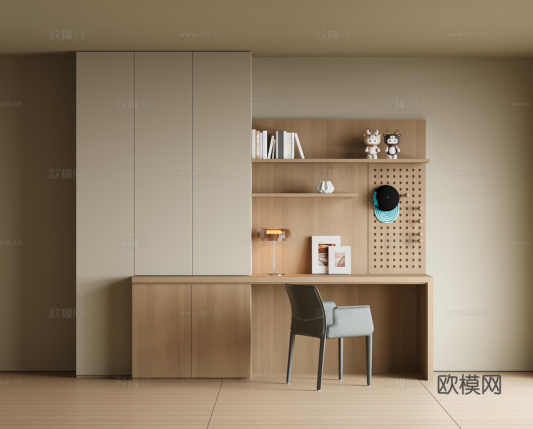 现代书桌一体柜su模型